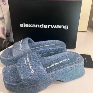 Alexander Wang Float Denim Leather Platform Slides Size 38
